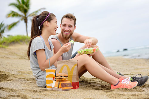 Fast food binge on the beach